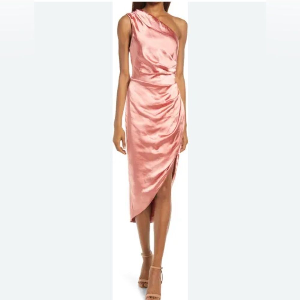 Elliatt Cassini Women's L Pink One-Shoulder Midi Dress Party/Cocktail